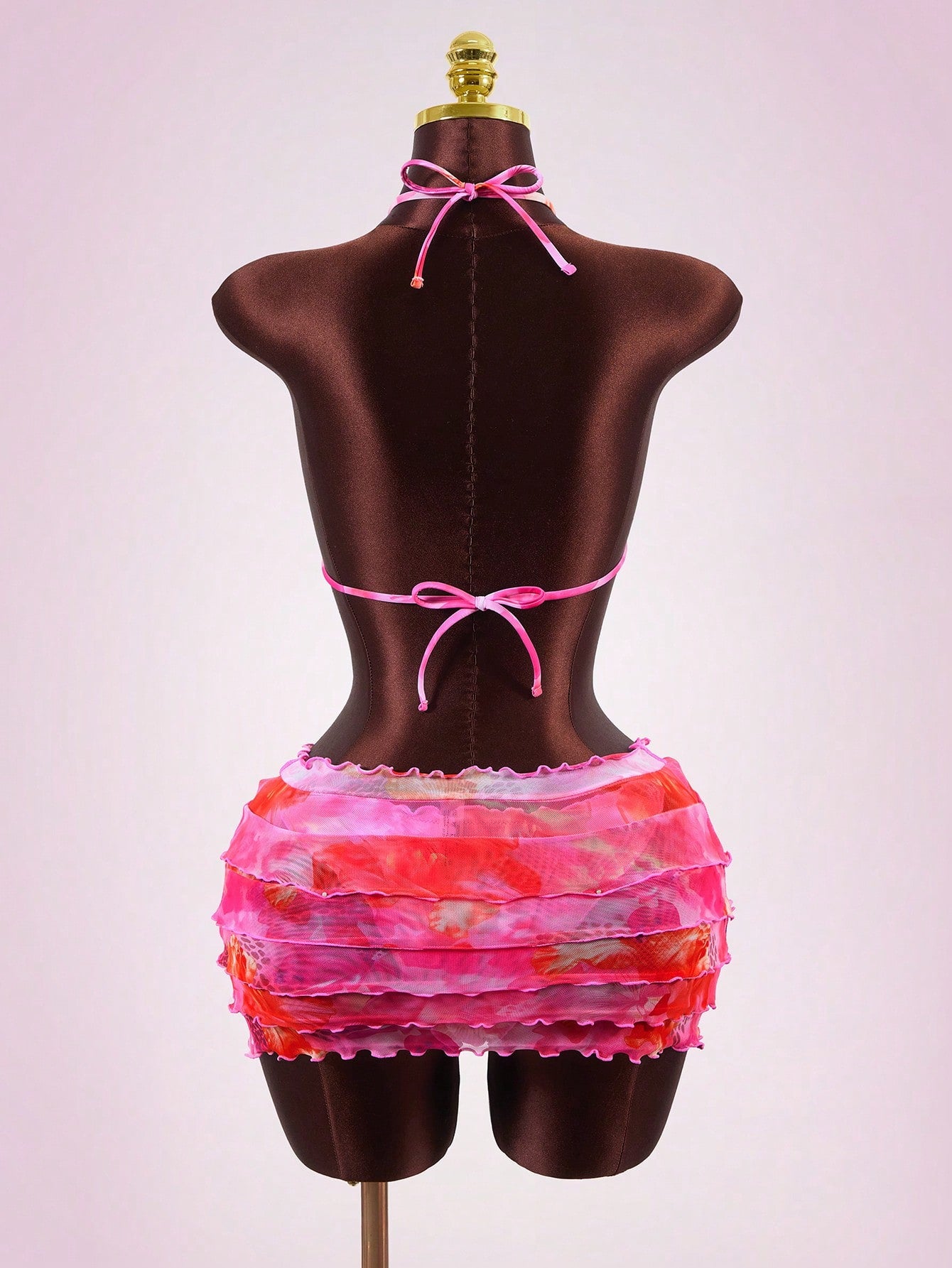 Swim SXY Women's 26ss New Floral Print Bikini Set With Tiered Ruffle Skirt, Sexy