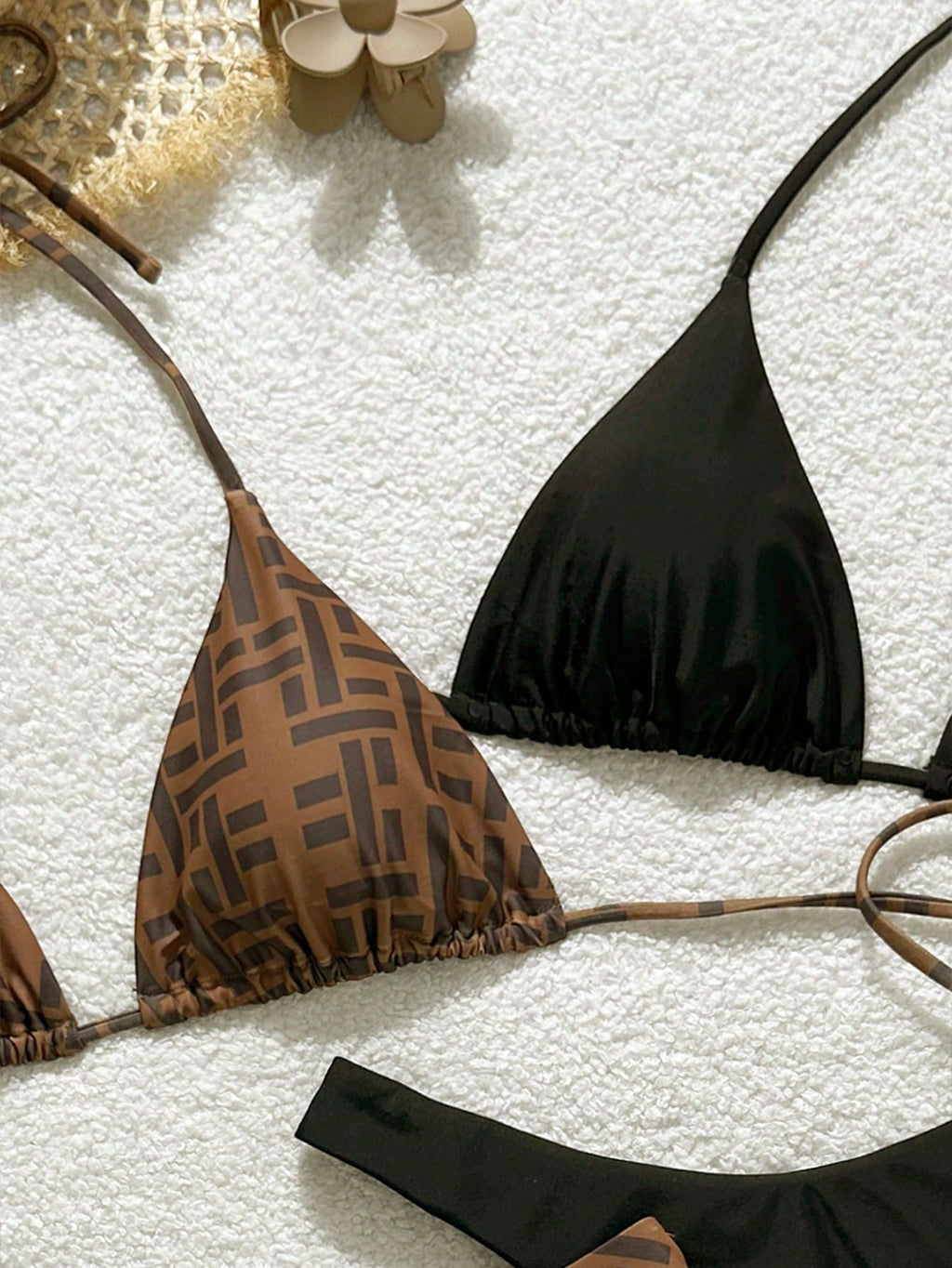 Elavelle 2026 Spring/Summer Brown Striped Beaded 4-Piece Swimwear