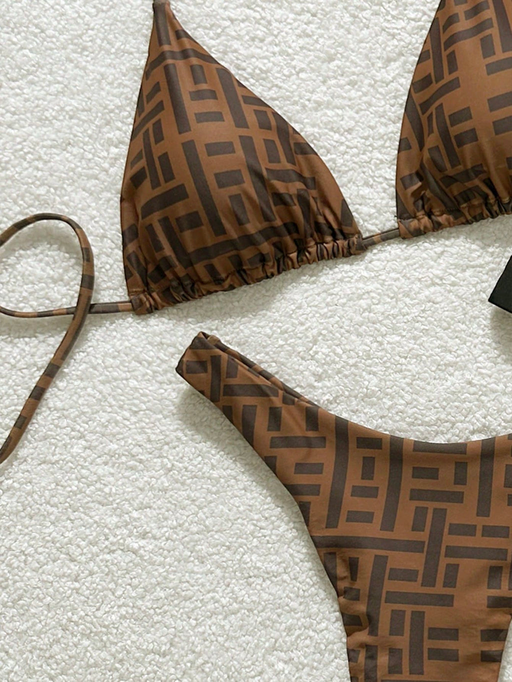 Elavelle 2026 Spring/Summer Brown Striped Beaded 4-Piece Swimwear