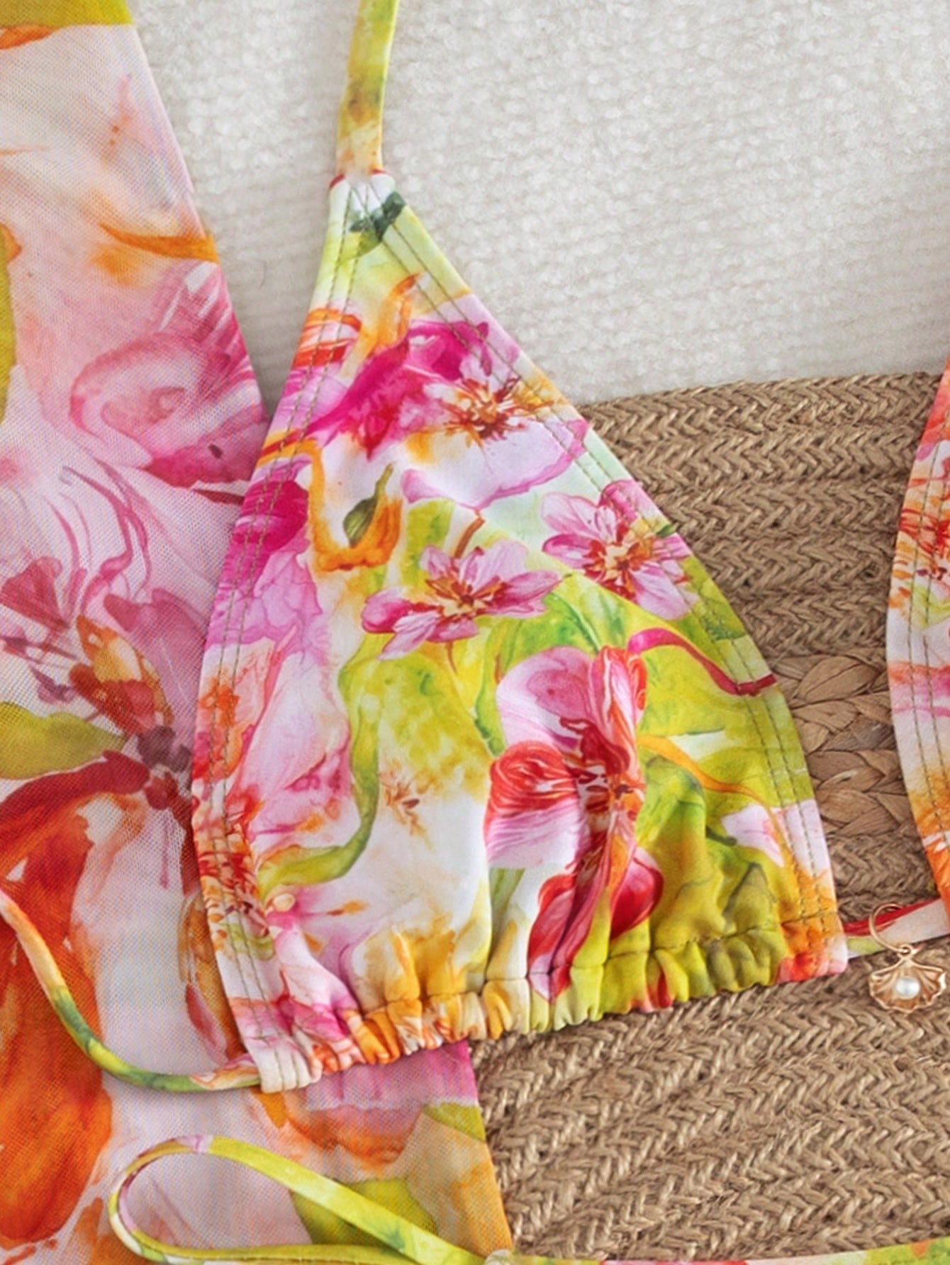 3pcs/Set 2026 Sexy Floral European And American Style Swimwear, Summer Vacation