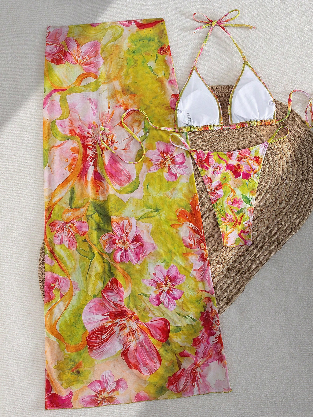 3pcs/Set 2026 Sexy Floral European And American Style Swimwear, Summer Vacation