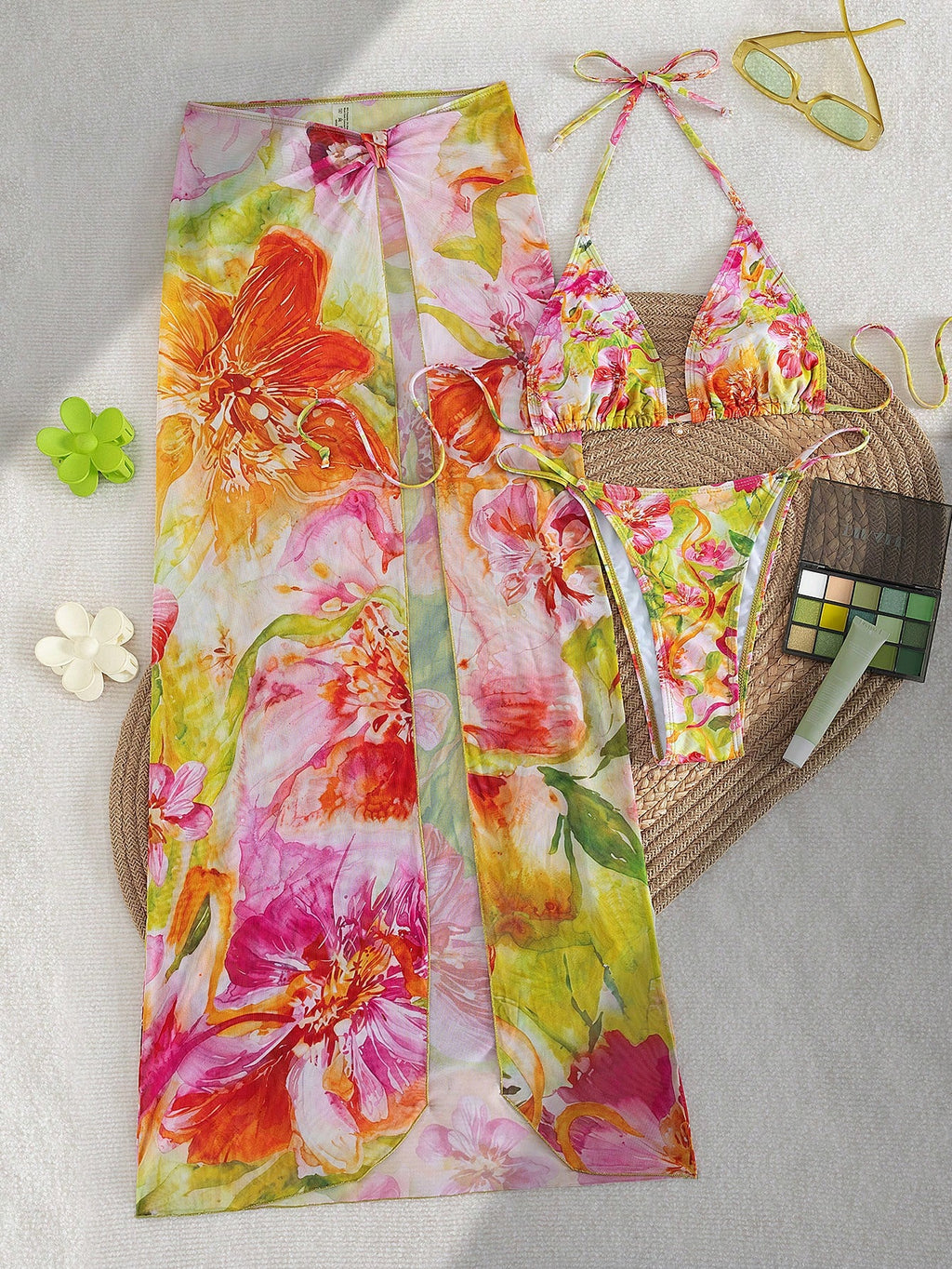 3pcs/Set 2026 Sexy Floral European And American Style Swimwear, Summer Vacation