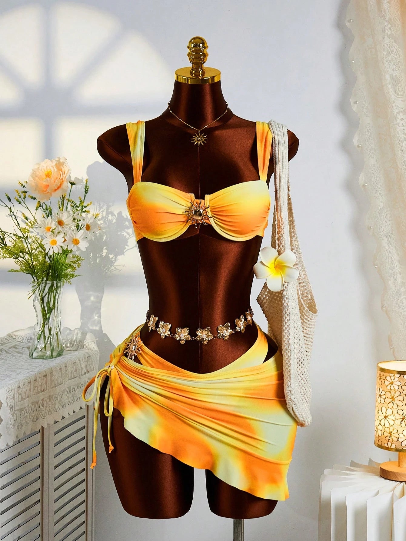 3 Pieces Solid Color Tankini Swimwear Set, Wide Strap Design With Underwire For