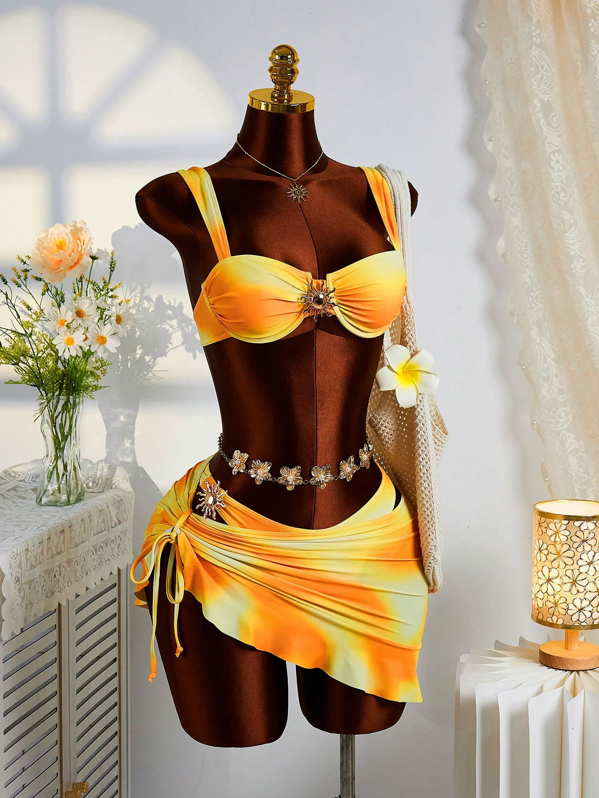 3 Pieces Solid Color Tankini Swimwear Set, Wide Strap Design With Underwire For Comfortable Support, - image 17