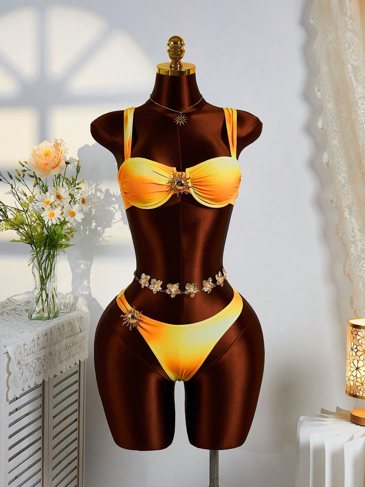 3 Pieces Solid Color Tankini Swimwear Set, Wide Strap Design With Underwire For Comfortable Support, - image 19