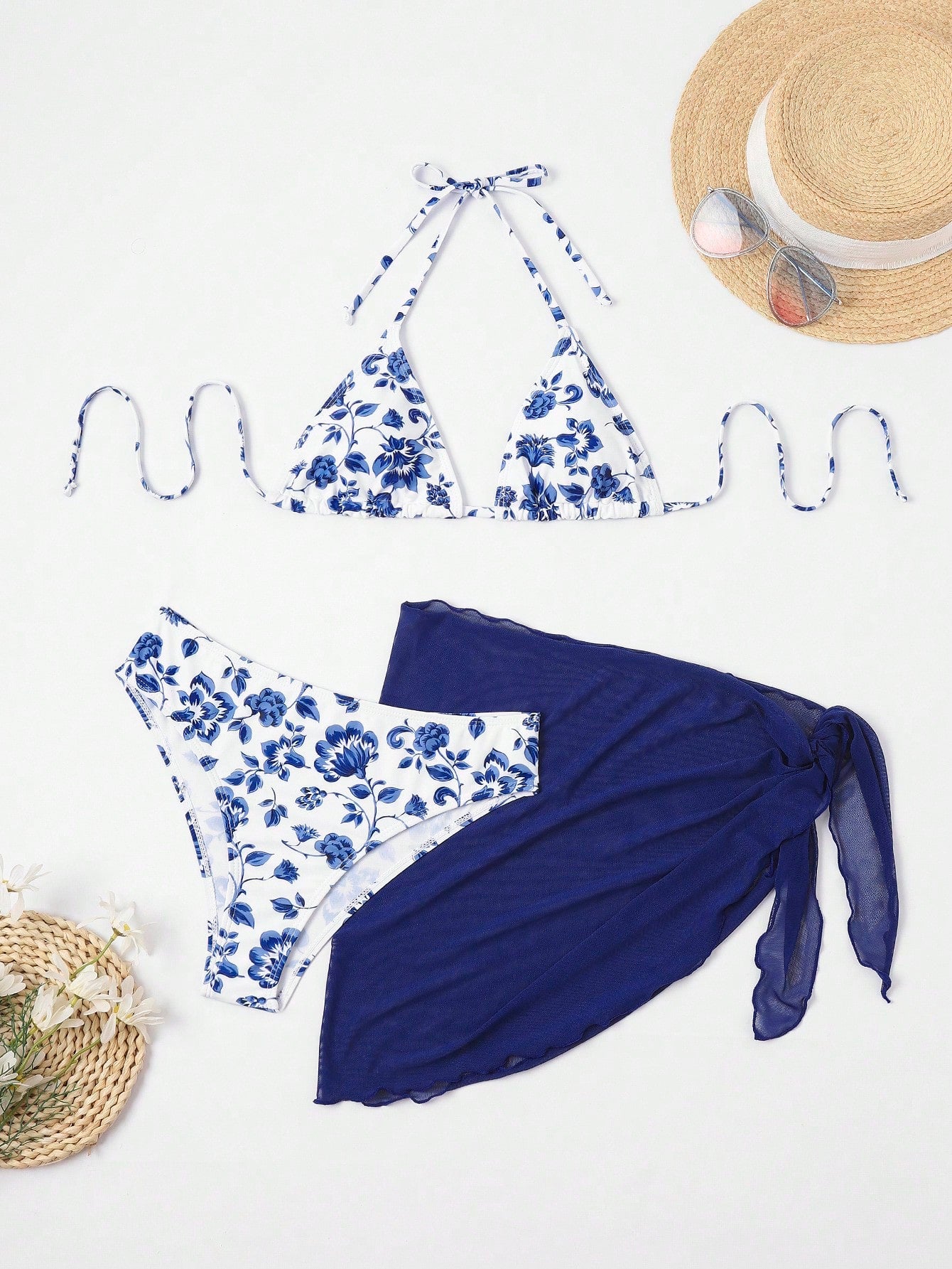 Swim Mod Women's Summer Beach Floral Print Halter Tie Sexy Bikini And