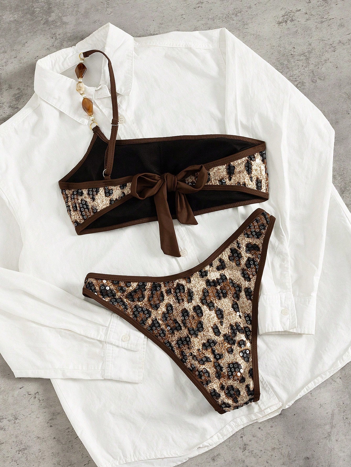Swim Vcay Women's Sexy Halter Beaded 2 Pieces Swimwear, Elegant