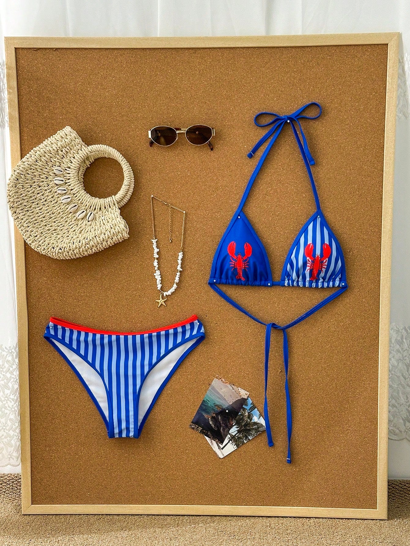 Swim Mod Women's Summer 2-Piece Swimsuit Set With Lobster Print,