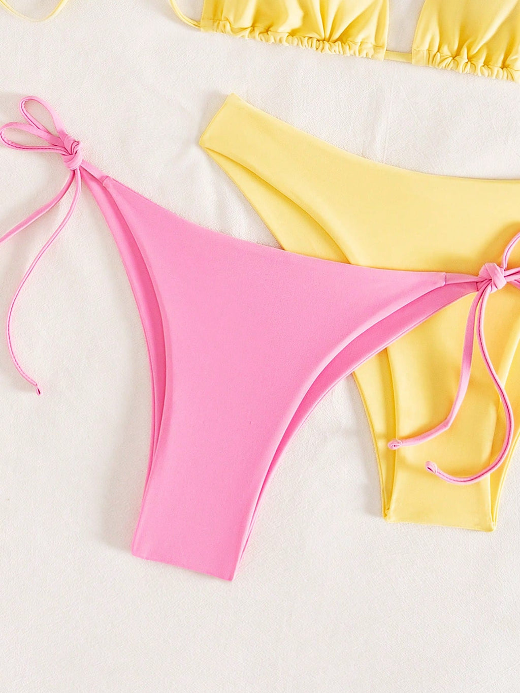 Swim Chiccia 3pcs/Set Women's Solid Ruffled Halter Bikini Set & Minimalist Swim Bottoms With Tie Waist Summer - image 20