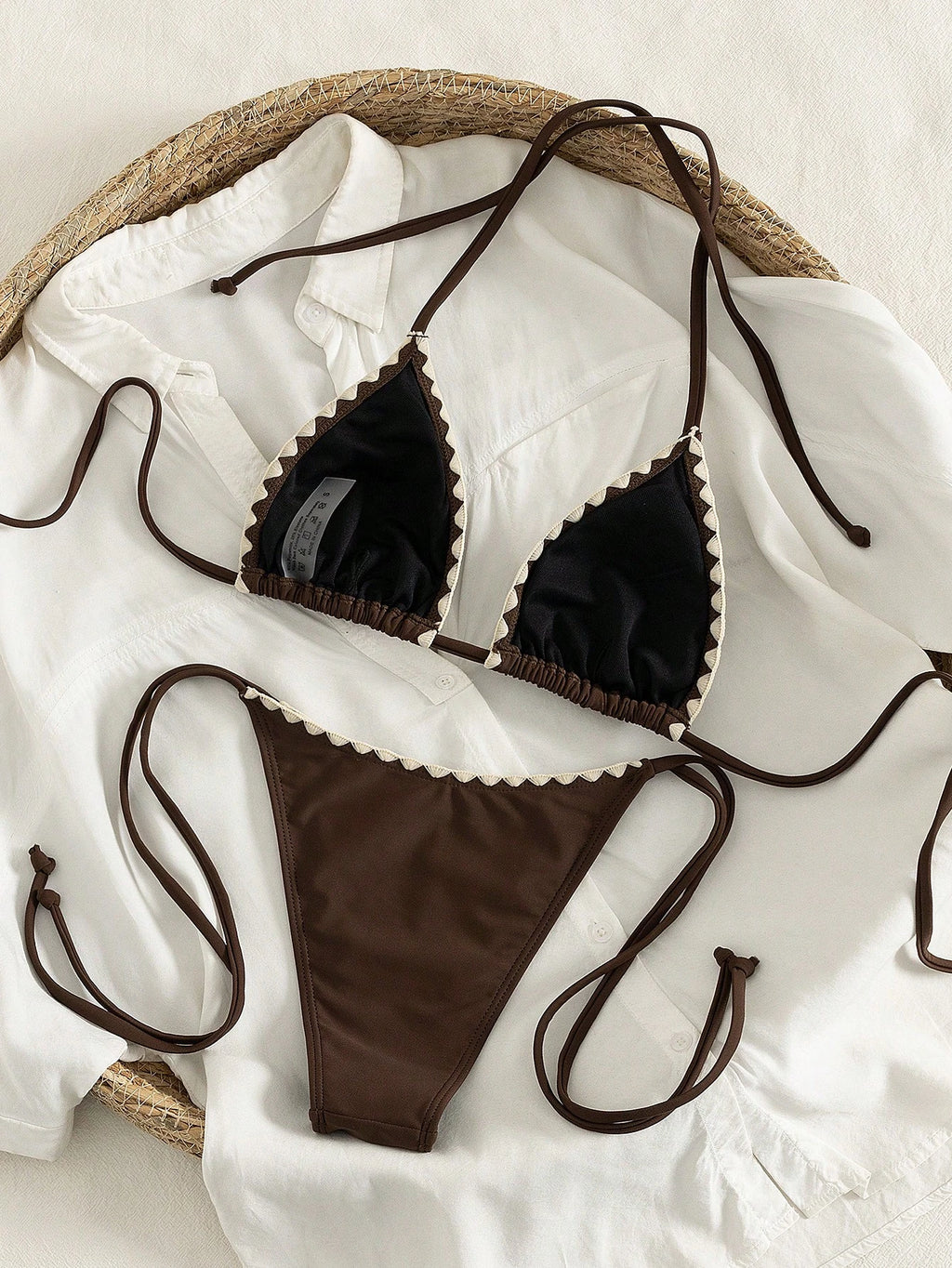 Women's Solid Color Reinforced Stitching Halter Tie Two Pieces