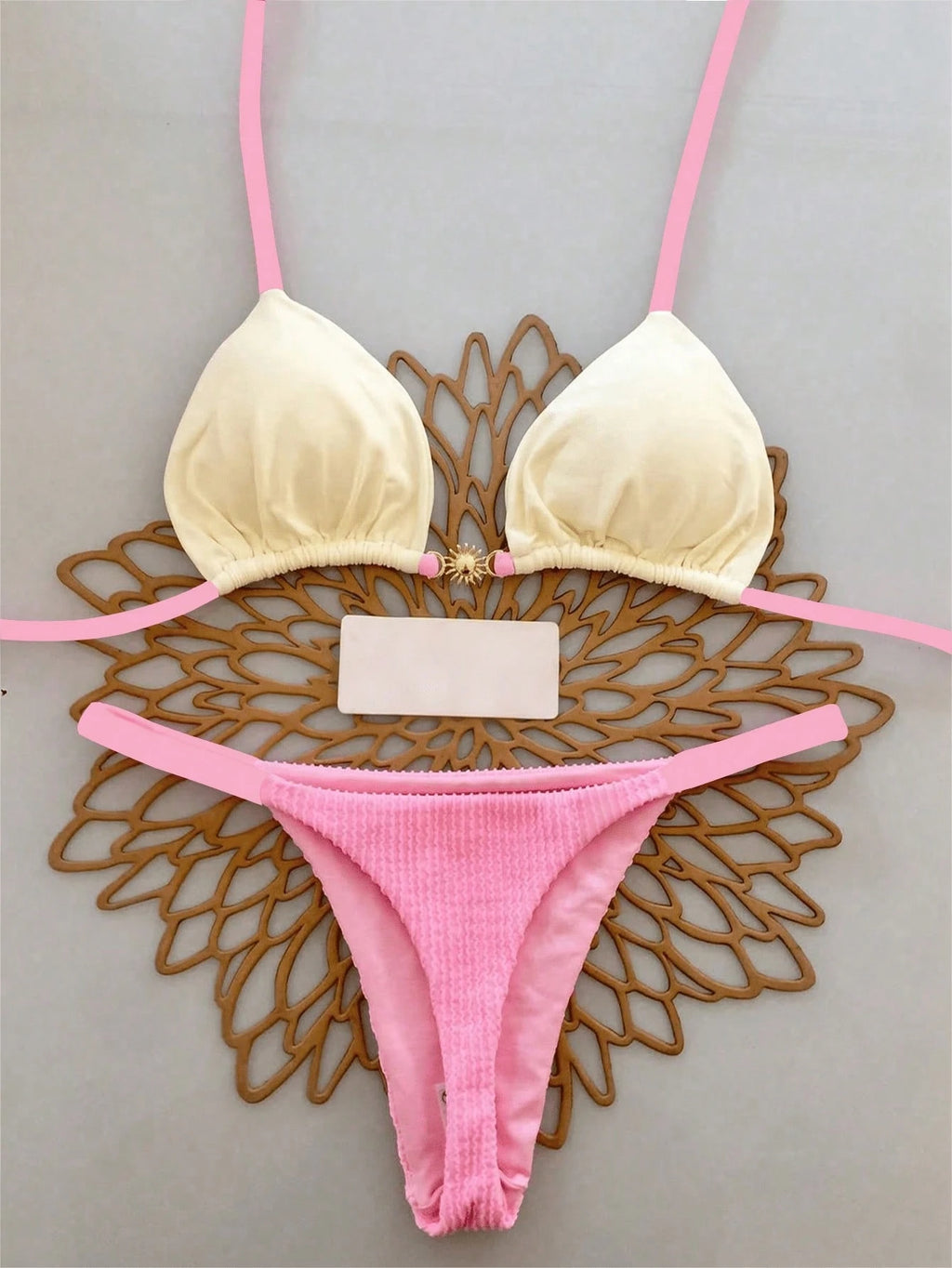 2pcs Casual Elegant Sexy Bohemian Floral Tie-Up Braided Bikini