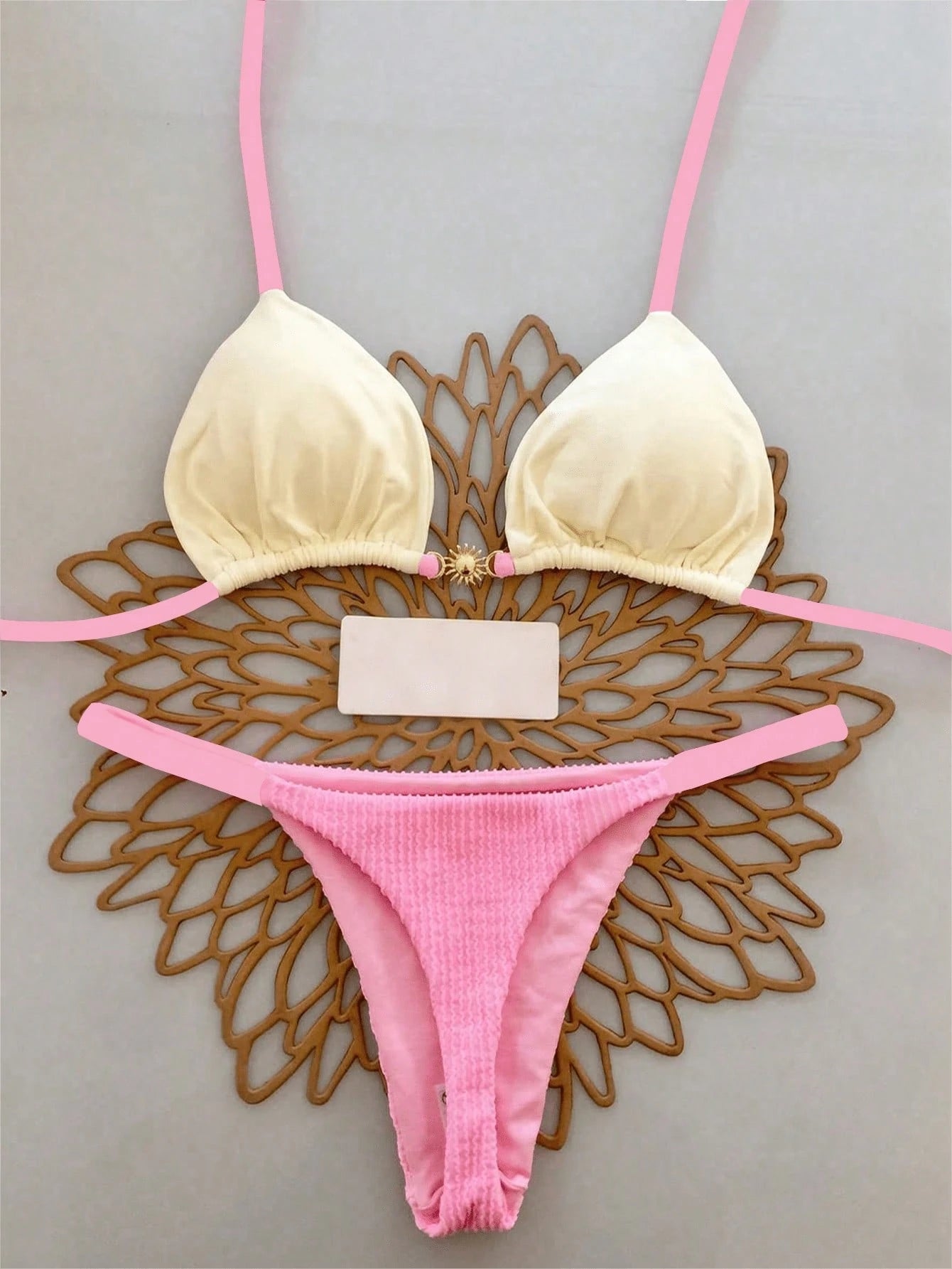 2pcs Casual Elegant Sexy Bohemian Floral Tie-Up Braided Bikini
