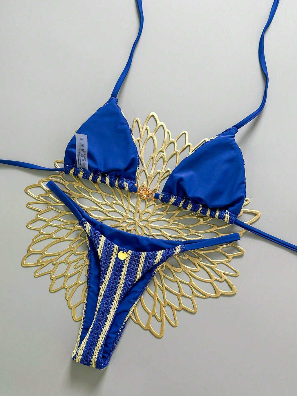 Swim Mod Women's Spring/Summer New Special Fabric Metal Decor V-Neck Halter Back