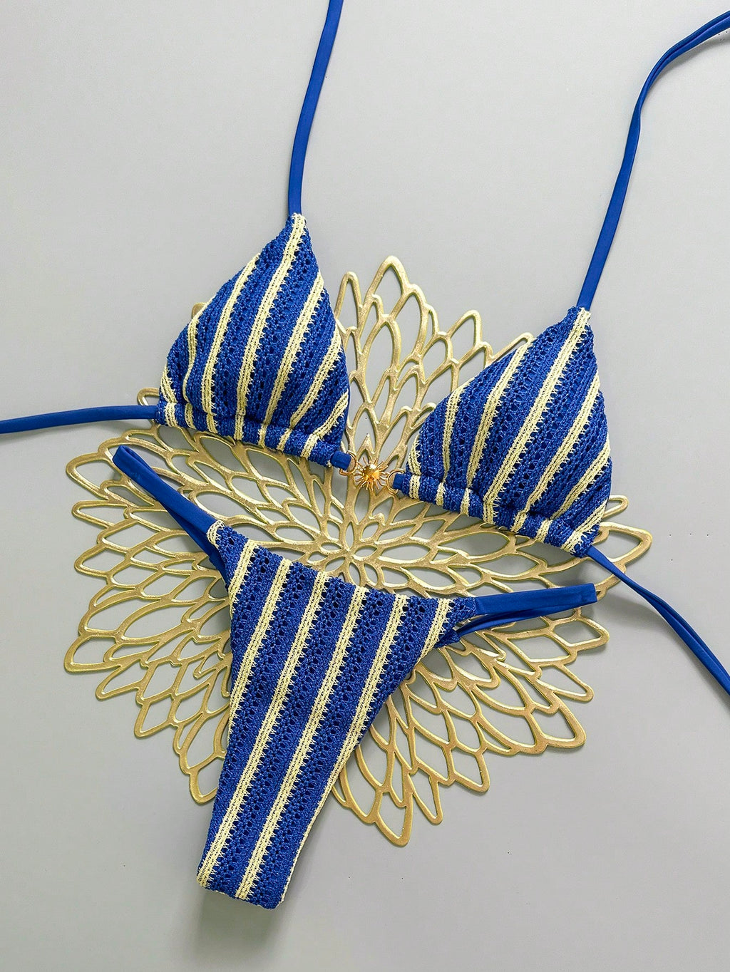 Swim Mod Women's Spring/Summer New Special Fabric Metal Decor V-Neck Halter Back