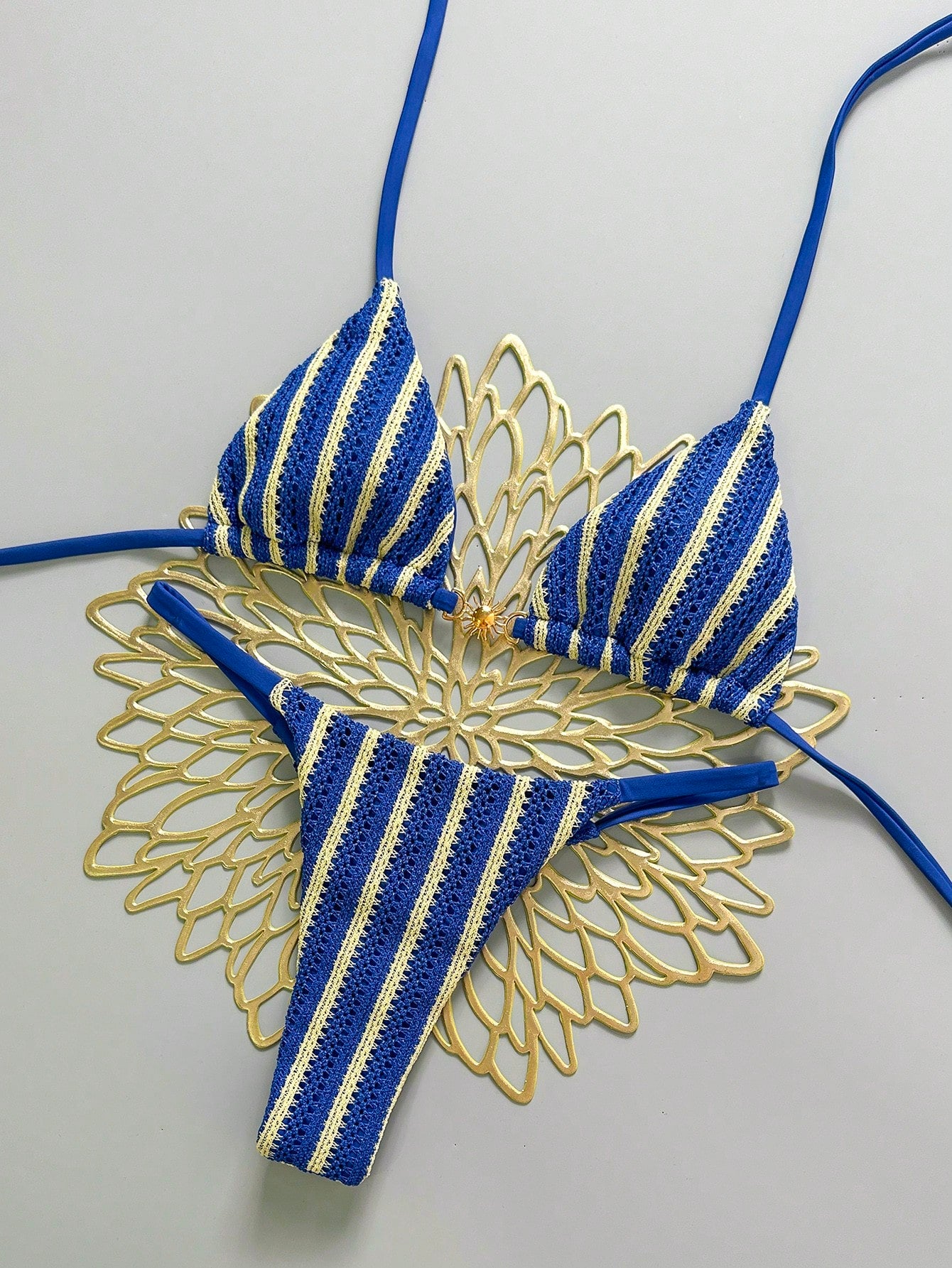 Swim Mod Women's Spring/Summer New Special Fabric Metal Decor V-Neck Halter Back