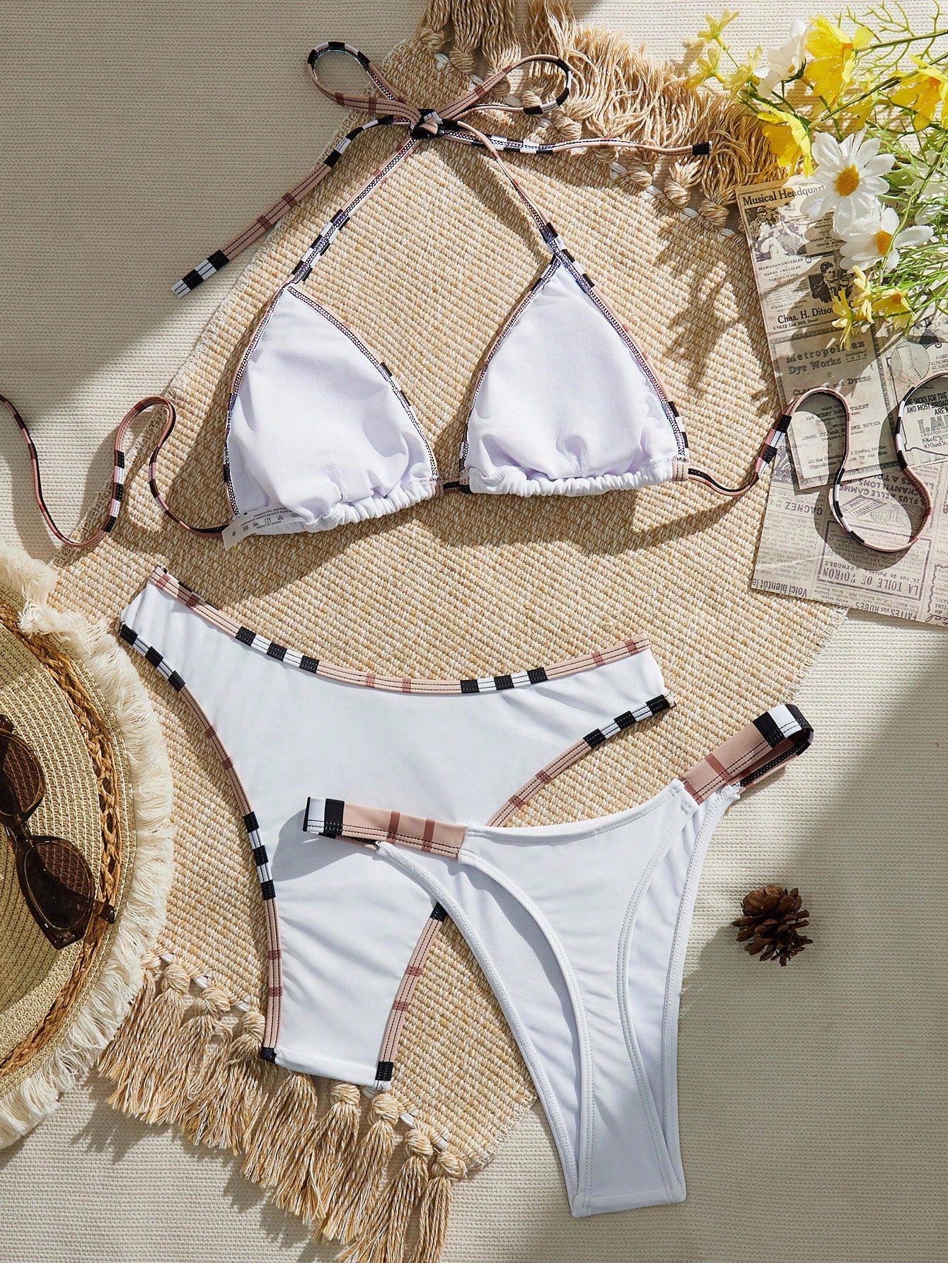 Elavelle 3pcs Solid Color Bikini Set, Women Swimwear For Spa Resort