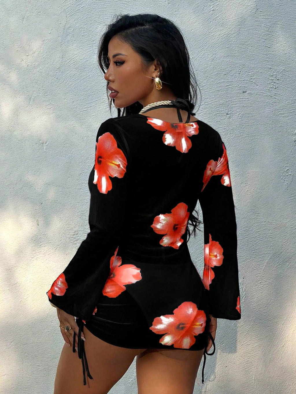 3pcs/Set Vacation Beach Floral Jacquard Bikini Set, New Summer Pearl Button Chiffon Printed Camisole, Bra, - image 3