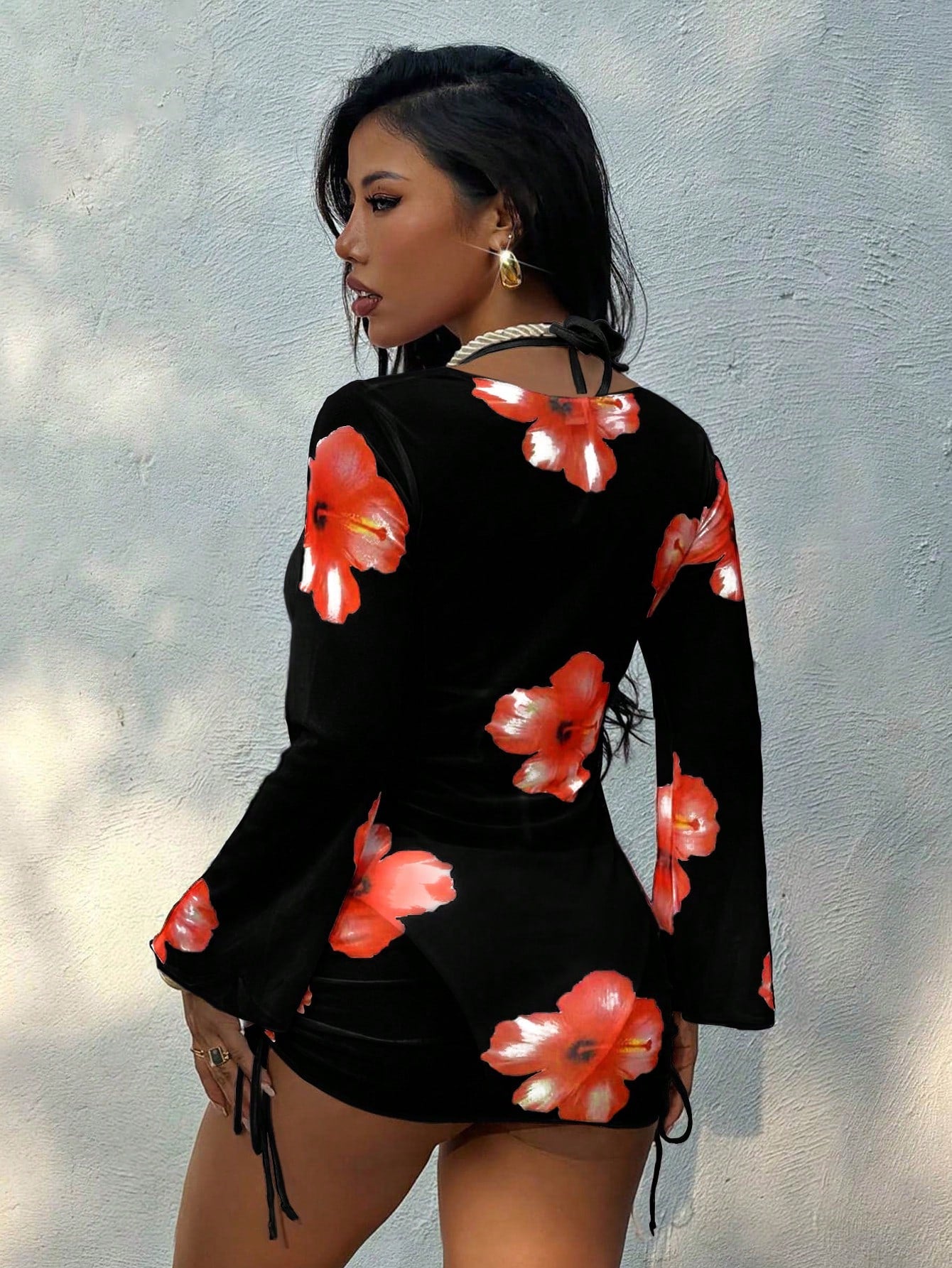 3pcs/Set Vacation Beach Floral Jacquard Bikini Set, New Summer Pearl Button Chiffon Printed Camisole, Bra, - image 3