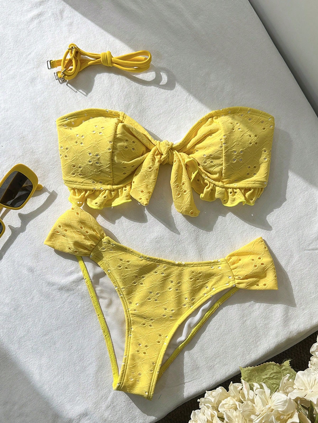 Swim Vcay Spring/Summer Solid Color Strap Jacquard Fabric Wireless