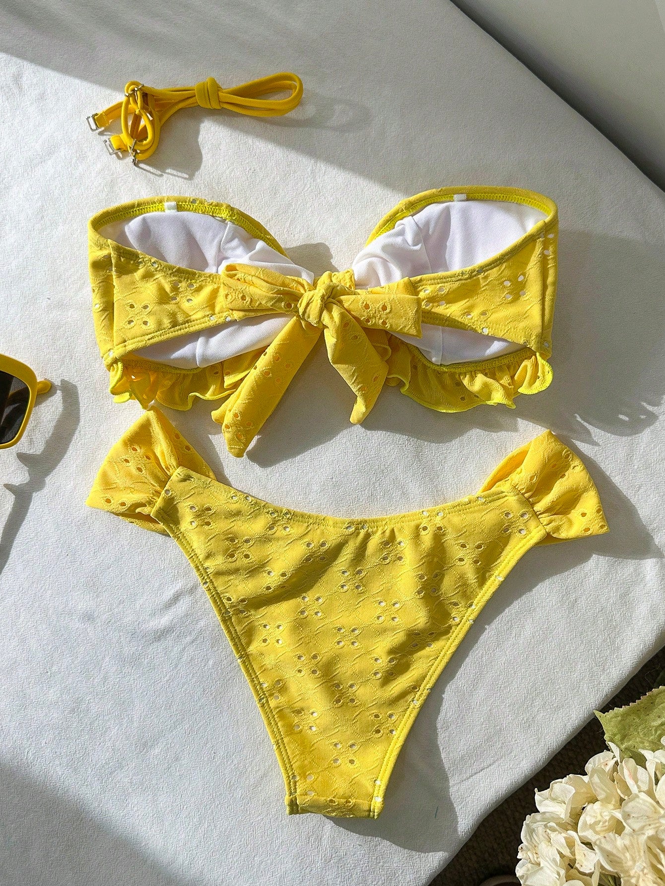 Swim Vcay Spring/Summer Solid Color Strap Jacquard Fabric Wireless
