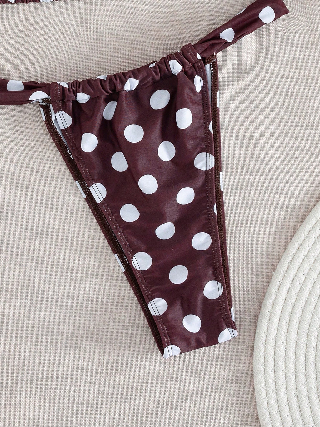 Women's Sexy Blue & Brown Polka Dot Bikini Set, Suitable For Beach,