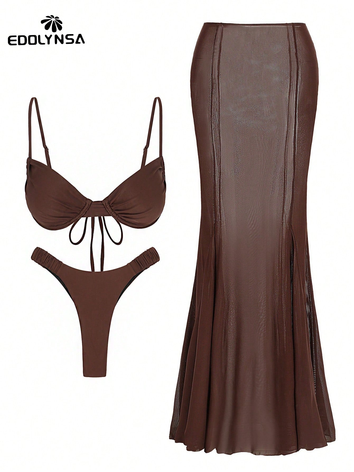 3pcs Fashionable Swimsuit Set, Ruched Swimwear With Cover-Up Dress, 2026 New Beach Outfit, Padded Swimsuit, - image 4
