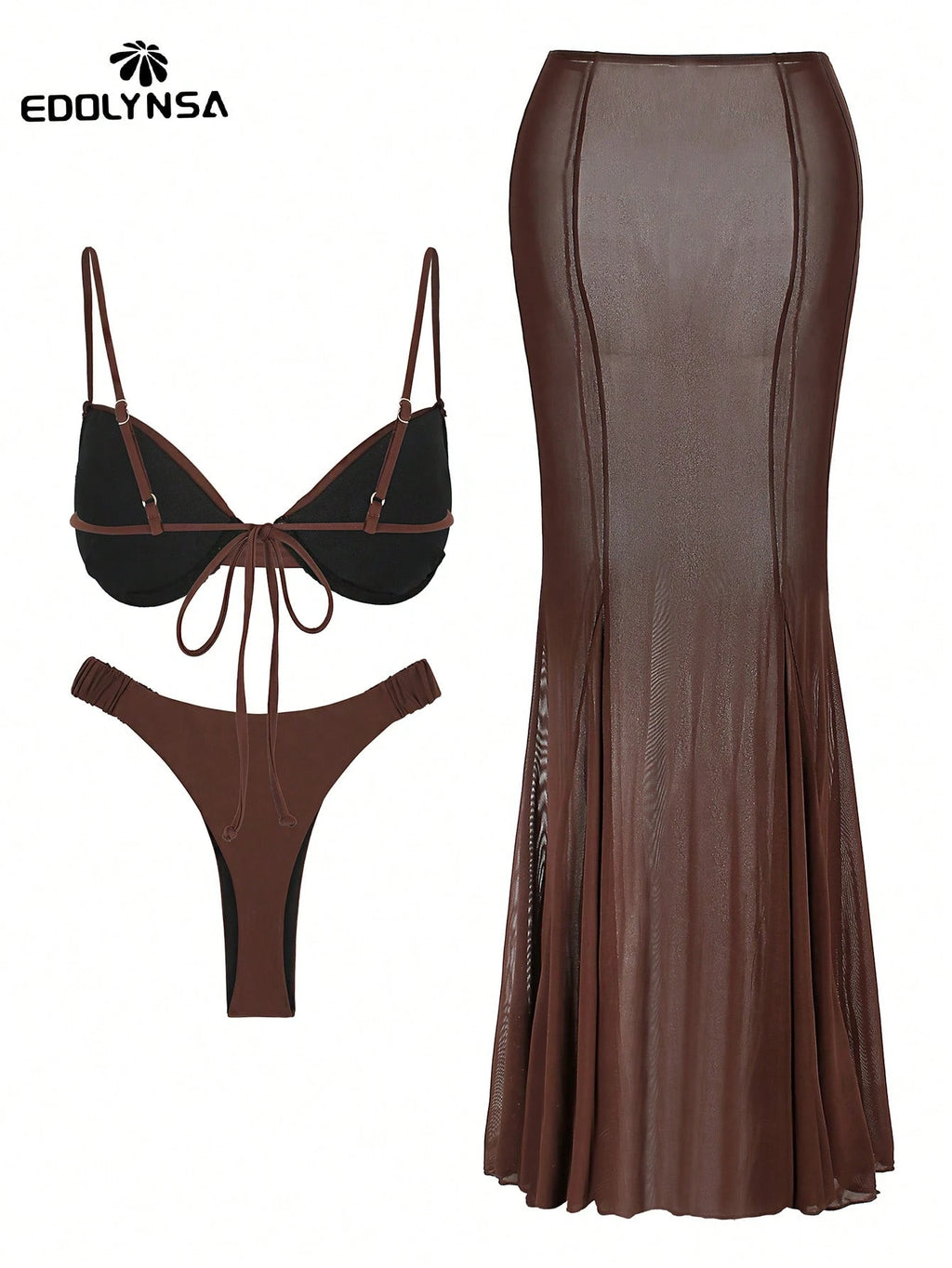 3pcs Fashionable Swimsuit Set, Ruched Swimwear With Cover-Up Dress, 2026 New Beach Outfit, Padded Swimsuit, - image 5