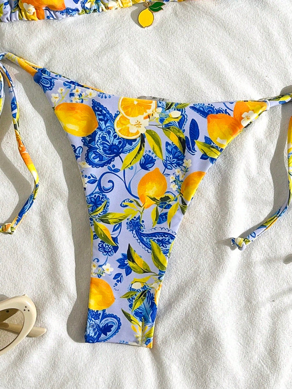 2pcs Lemon Print Bikini Set, Tie Design With Lemon Pendant Decor, Suitable For Beach Vacation, Pool Party And - image 16
