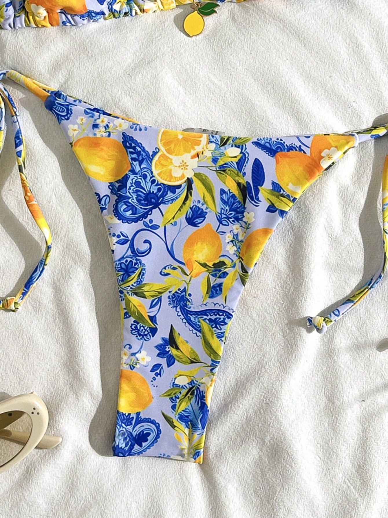 2pcs Lemon Print Bikini Set, Tie Design With Lemon Pendant Decor, Suitable For Beach Vacation, Pool Party And - image 16