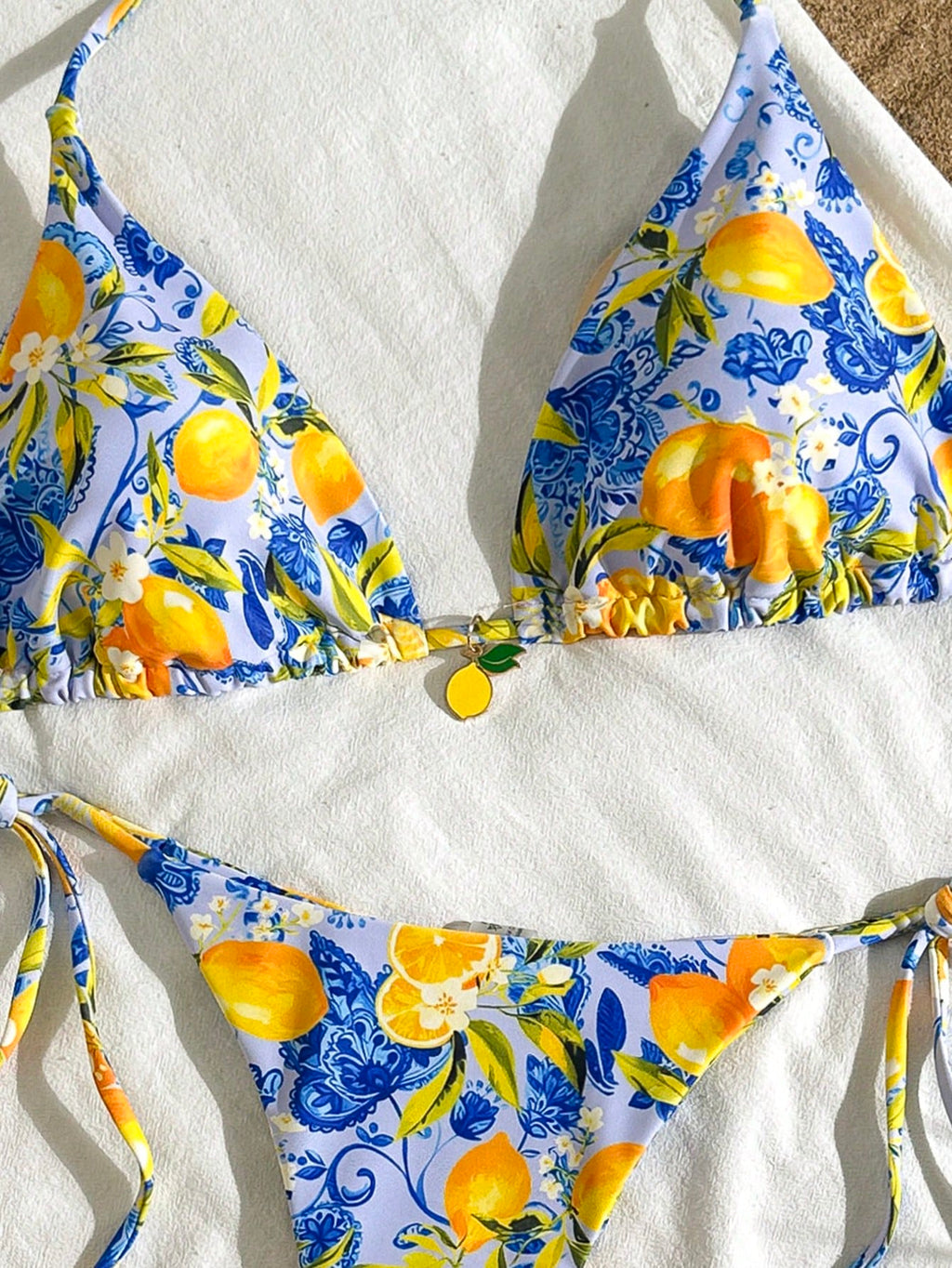 2pcs Lemon Print Bikini Set, Tie Design With Lemon Pendant Decor, Suitable For Beach Vacation, Pool Party And - image 15