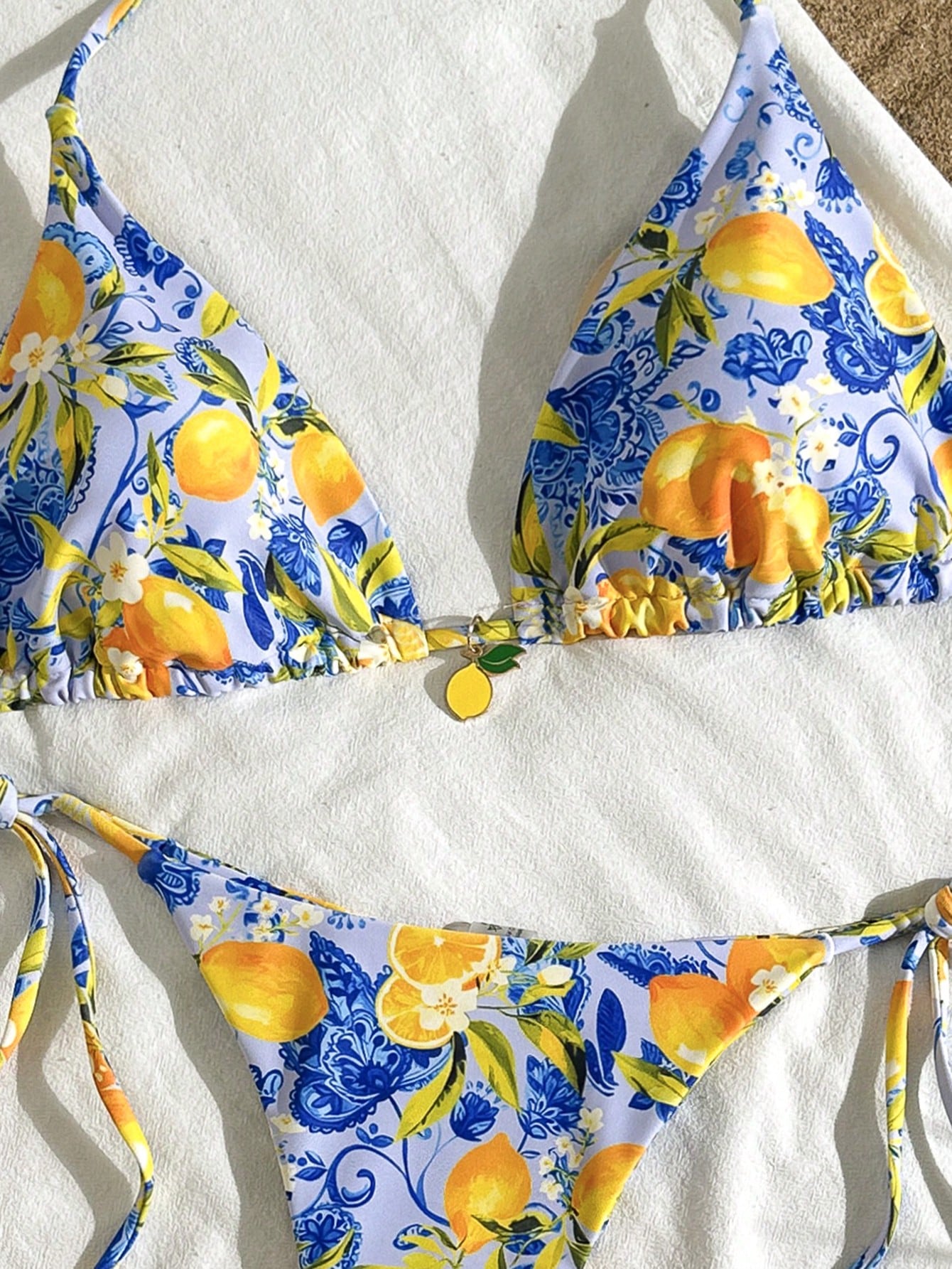 2pcs Lemon Print Bikini Set, Tie Design With Lemon Pendant Decor, Suitable For Beach Vacation, Pool Party And - image 15