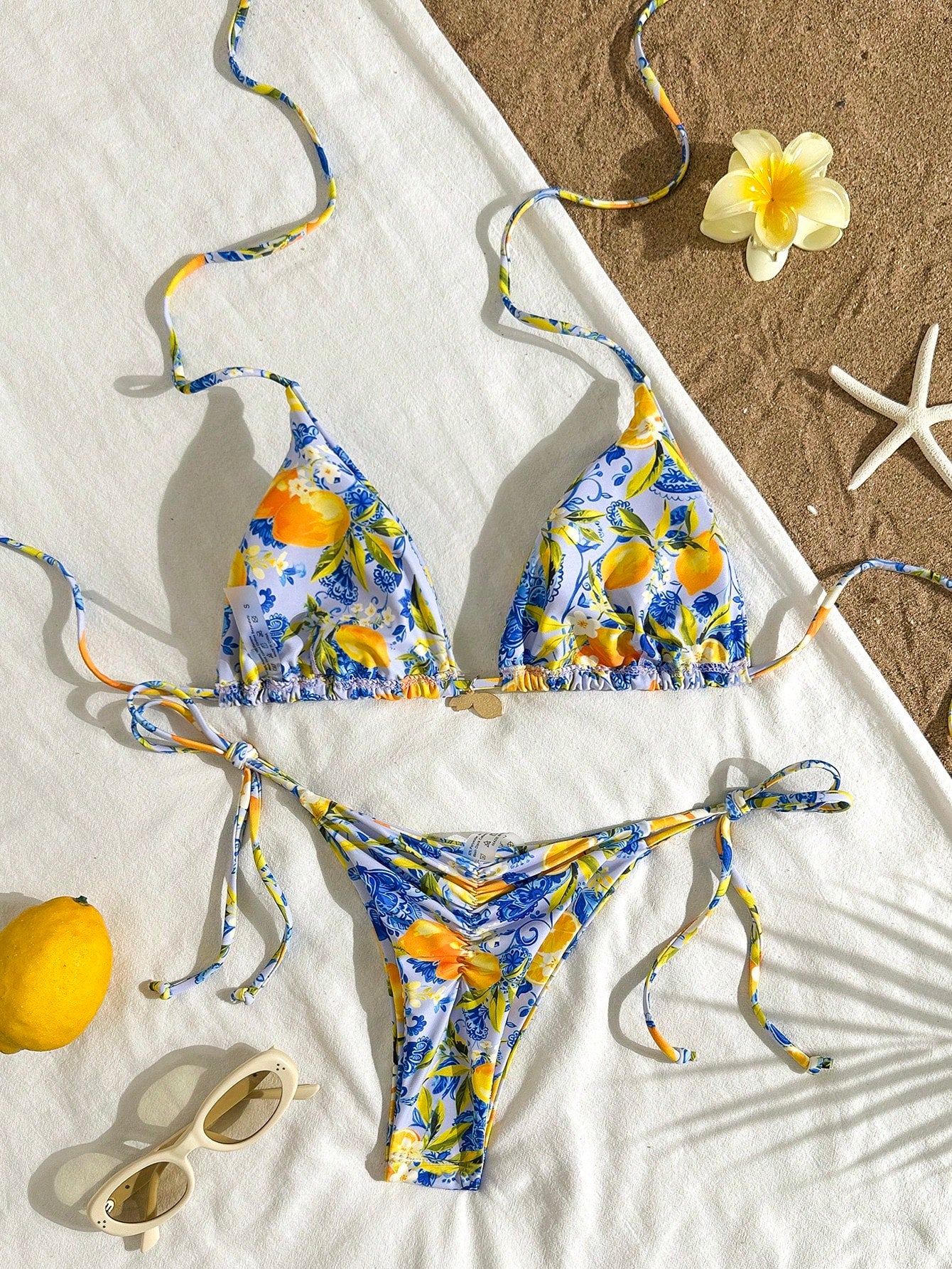 2pcs Lemon Print Bikini Set, Tie Design With Lemon Pendant Decor, Suitable For Beach Vacation, Pool Party And - image 13