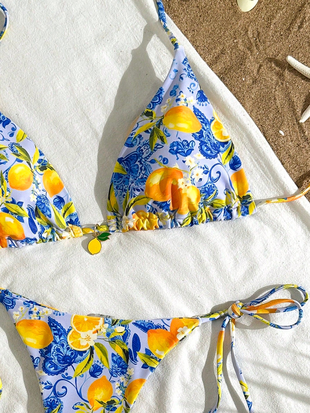 2pcs Lemon Print Bikini Set, Tie Design With Lemon Pendant Decor, Suitable For Beach Vacation, Pool Party And - image 14