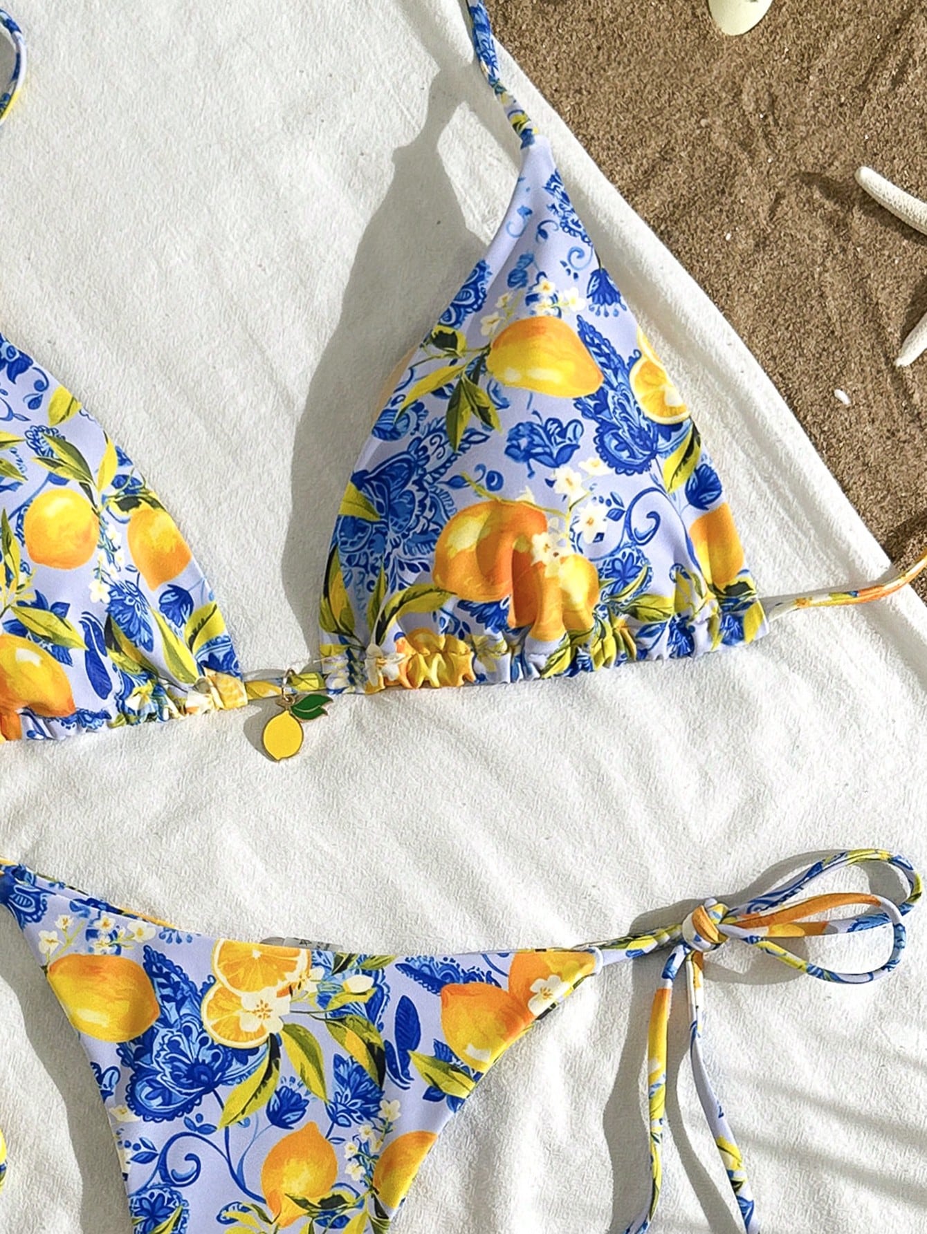 2pcs Lemon Print Bikini Set, Tie Design With Lemon Pendant Decor, Suitable For Beach Vacation, Pool Party And - image 14