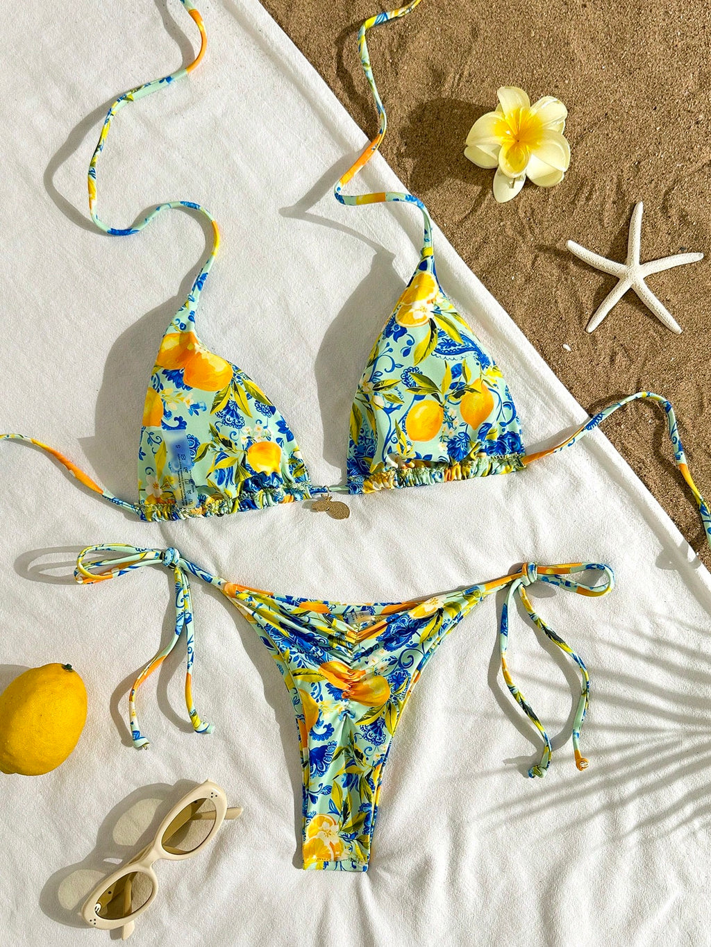 2pcs Lemon Print Bikini Set, Tie Design With Lemon Pendant Decor, Suitable For Beach Vacation, Pool Party And - image 20