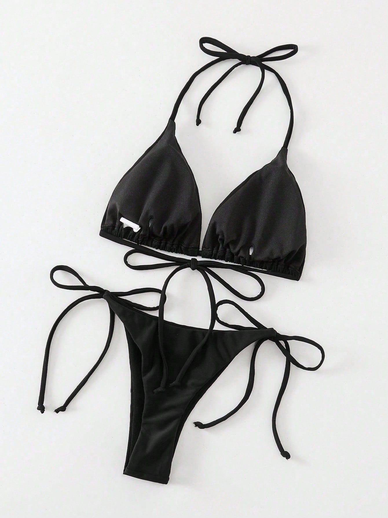 Oceva Solid Color Sexy Tie-Up Bikini Two-Piece Swimsuit Set Beachwear