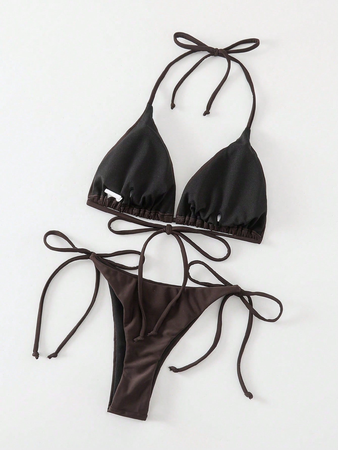 Oceva Solid Color Sexy Tie-Up Bikini Two-Piece Swimsuit Set Beachwear