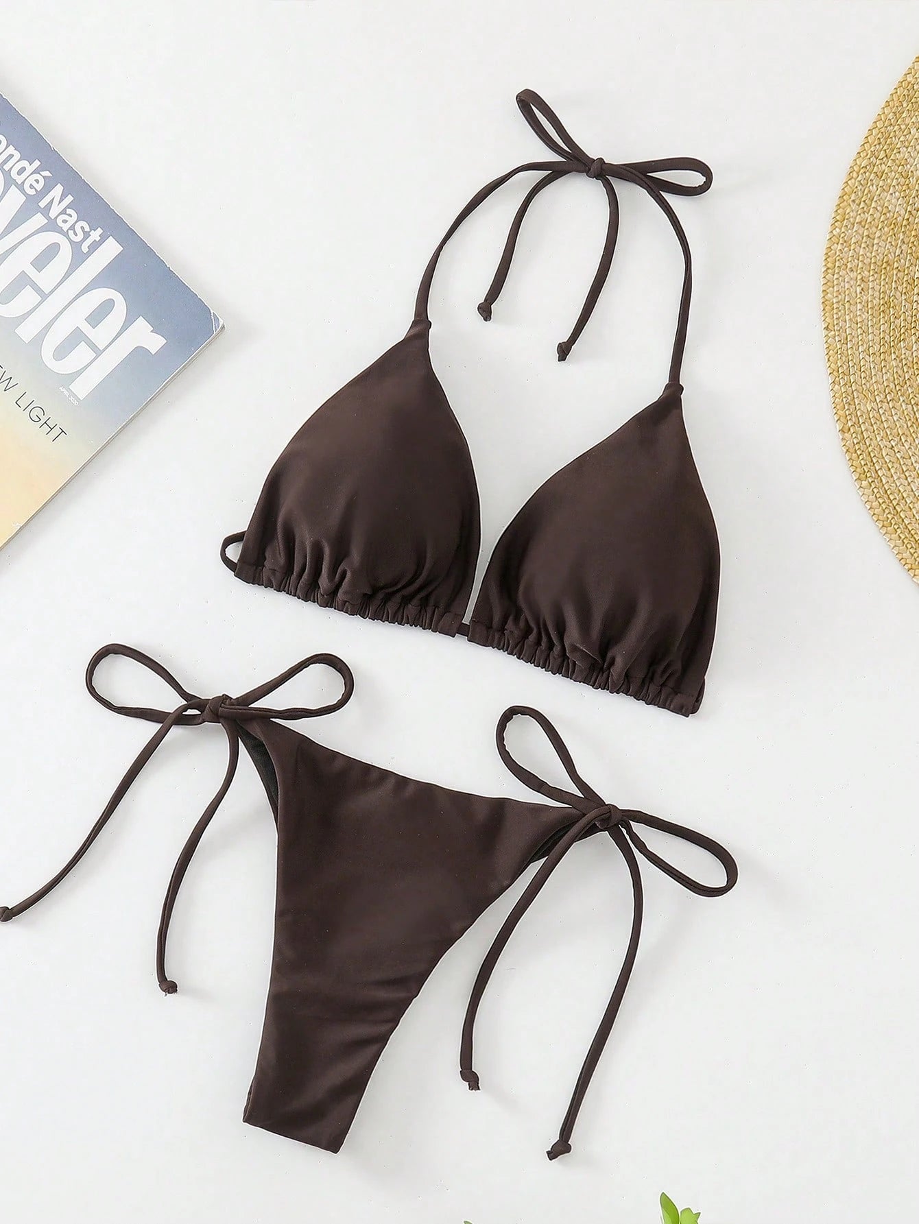 Oceva Solid Color Sexy Tie-Up Bikini Two-Piece Swimsuit Set Beachwear