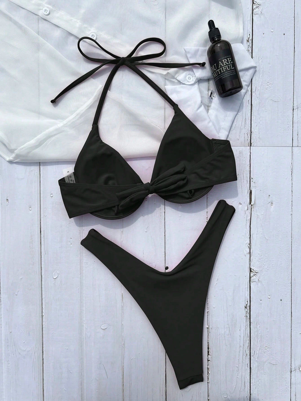 Women's Solid Color Bikini Set, Spaghetti Strap And Boyshort Design Accentuates Body Curves, Ideal For Summer - image 13