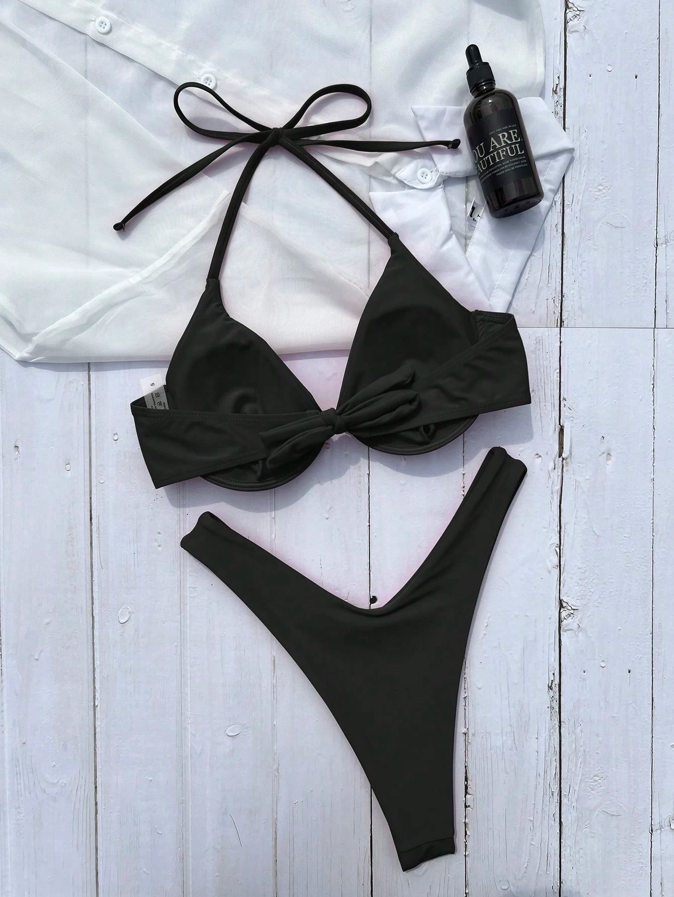 Women's Solid Color Bikini Set, Spaghetti Strap And Boyshort Design Accentuates Body Curves, Ideal For Summer - image 13