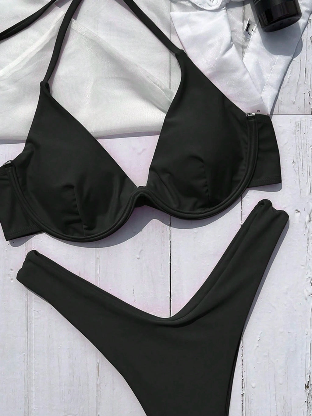 Women's Solid Color Bikini Set, Spaghetti Strap And Boyshort Design Accentuates Body Curves, Ideal For Summer - image 12