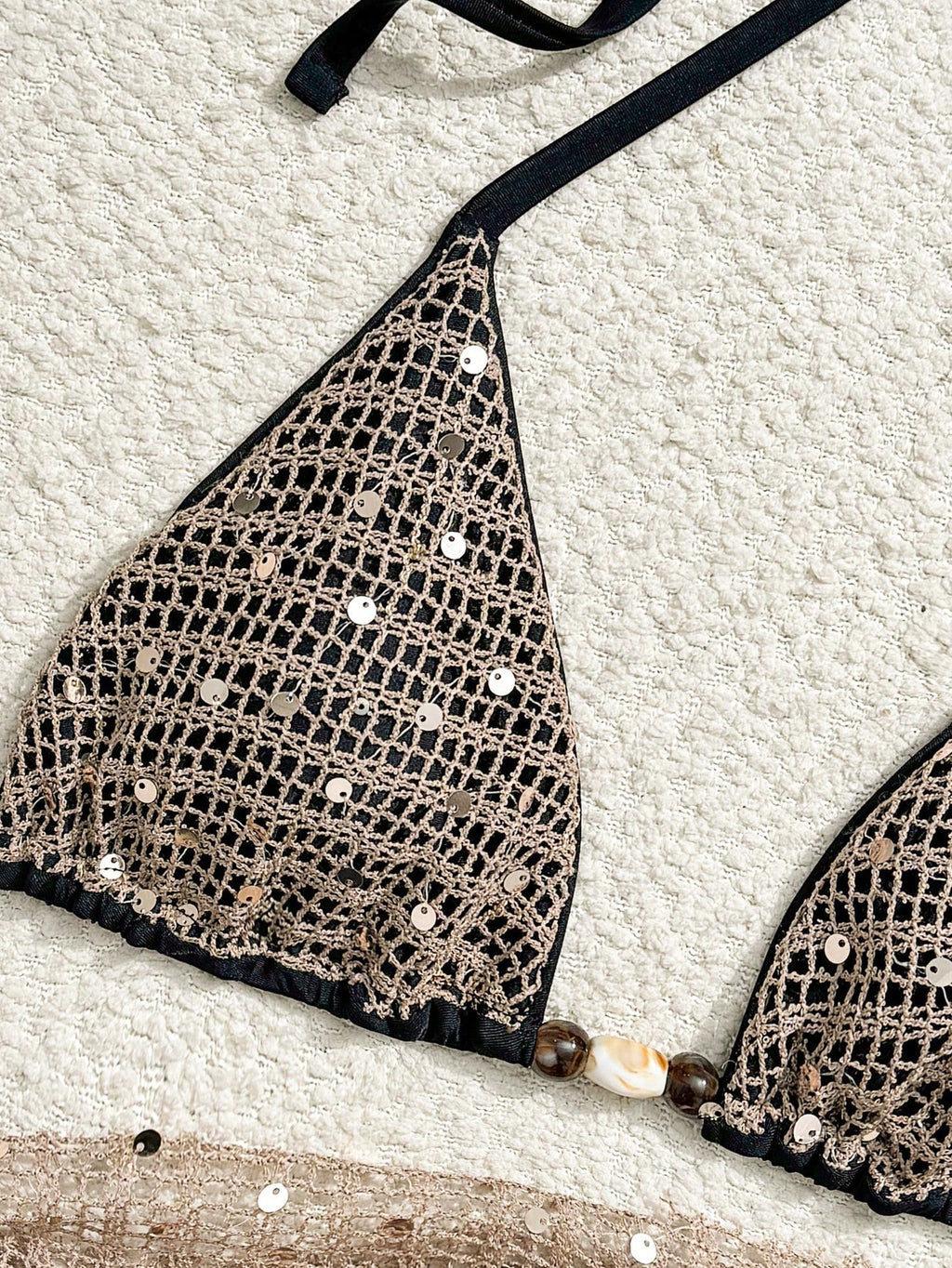 Swim Vcay 3pcs/Set Spaghetti Strap Halter Bikini,Beaded Sequin Fabric,Tie Side Swim Bottoms,Mini Skirt - image 4