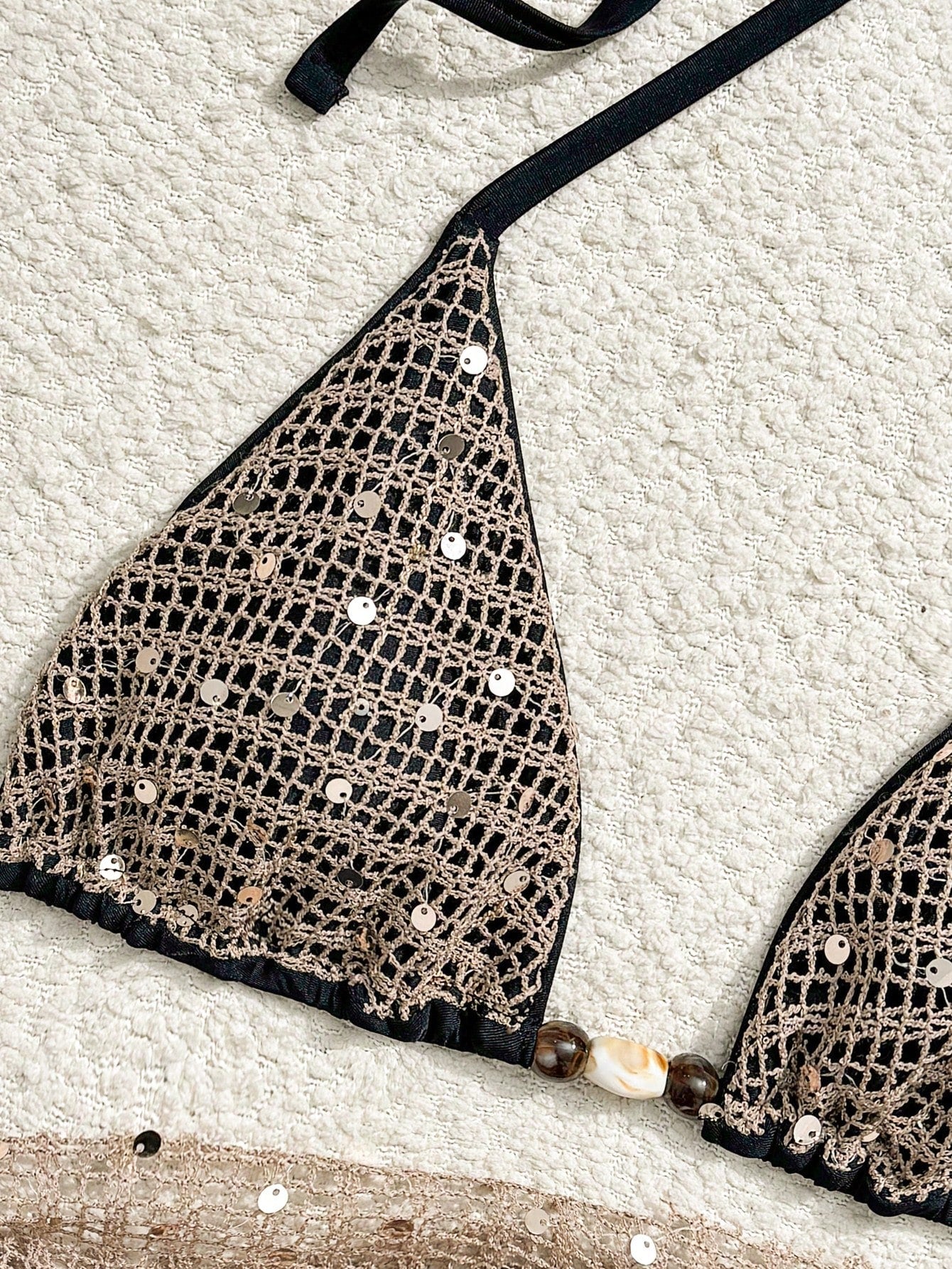Swim Vcay 3pcs/Set Spaghetti Strap Halter Bikini,Beaded Sequin Fabric,Tie Side Swim Bottoms,Mini Skirt - image 4