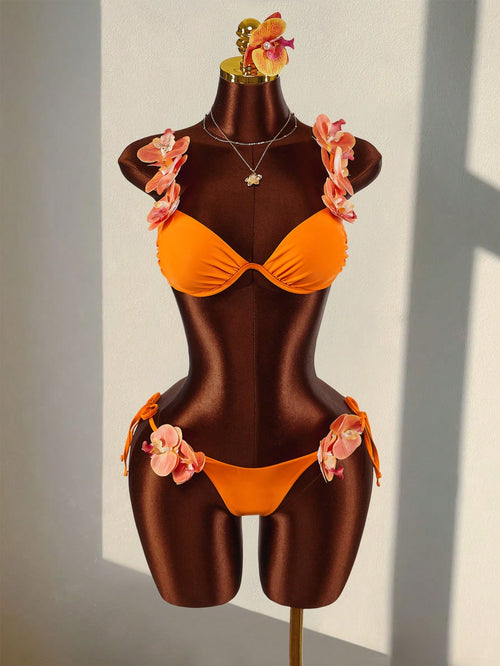 Amplova Women's 3D Orchid Flower Swimwear, & Avant-Garde, Suitable For Spring/Summer Beach, Vacation, Date,