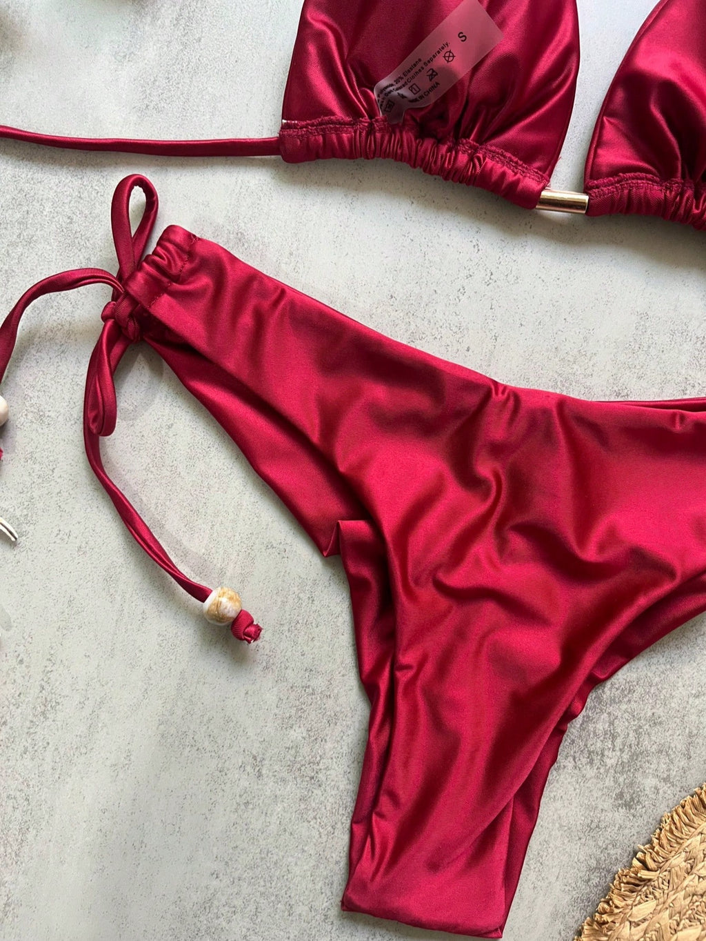 Women's Solid Color Nylon Shiny Fabric Halter Bikini Set For Vacation