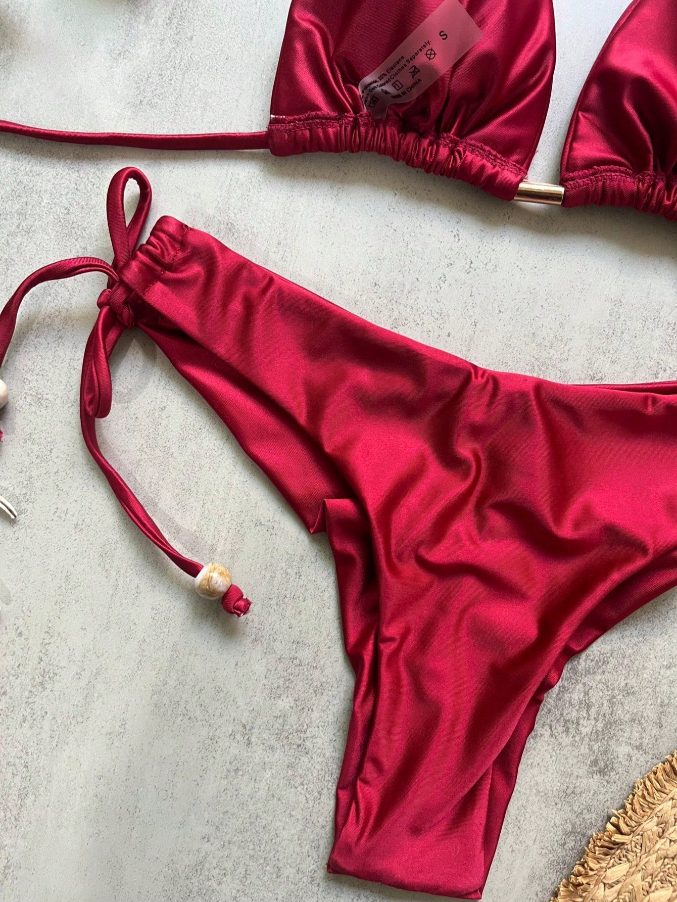Women's Solid Color Nylon Shiny Fabric Halter Bikini Set For Vacation