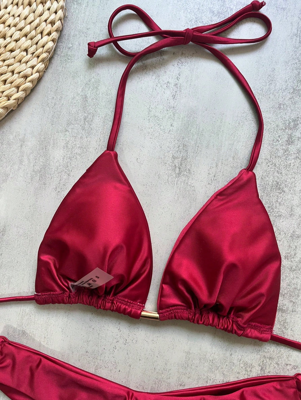 Women's Solid Color Nylon Shiny Fabric Halter Bikini Set For Vacation
