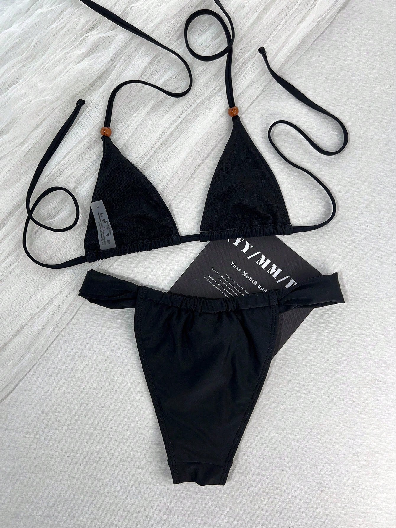Women's Summer Vacation Retro Sweet Solid Color Thin Strap Side Tie