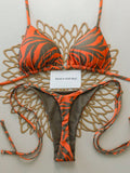 2pcs/Set Allover Print Backless Tie-Up Bikini Swimwear, Sexy & Suitable For Beach, Stage And Concerts In
