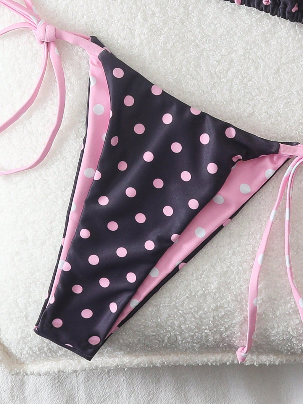 Polka Dot Print Backless Bikini Set, Sexy Beach Vacation Pink Summer